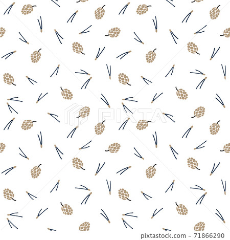 Christmas Scandinavian seamless pattern.Pine cones and pine tree needles isolated on white background. Nordic, Swedish winter design for textile, gift wrapping paper, scrapbooking. Vector illustration 71866290