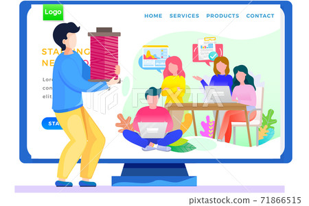 A man watching a video blog about education and data analysis in business landing page template 71866515