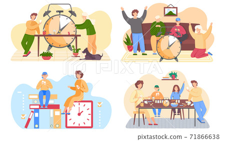 Set of illustrations on the theme of family pastime. A group of people is playing a board game Set of illustrations on the theme of family pastime. A group of people is playing a board game 71866638