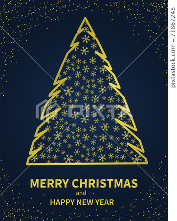 Christmas poster with stylized fir tree. Greeting New Year cards flat graphic design. Place for text. Vector Christmas poster with stylized fir tree. Greeting New Year cards flat graphic design. Place for text. Vector 71867248