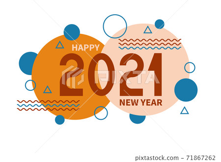 Happy new year 2021 text. Numbers on a background of geometric shapes. Template for your holiday flyers, greeting and invitation cards, website headers, advertisements. Vector 71867262