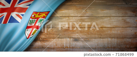Fijian flag on vintage wood wall banner Fijian flag on vintage wood wall banner 71868499