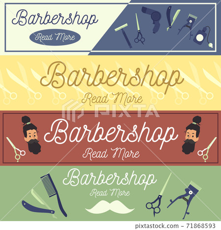 Set of banners or posters for barber shop with tools, flat vector illustration. Set of banners or posters for barber shop with tools, flat vector illustration. 71868593