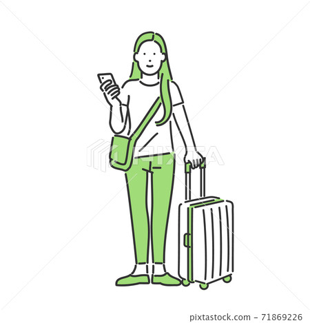 獨自旅行的年輕女子的插畫素材 獨自旅行的年輕女子的插畫素材 71869226