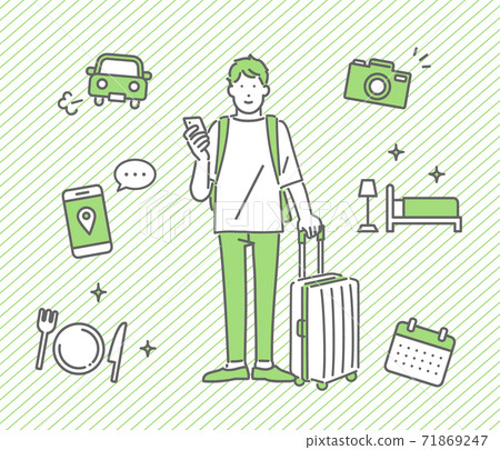 Illustration material of a young man traveling alone Illustration material of a young man traveling alone 71869247