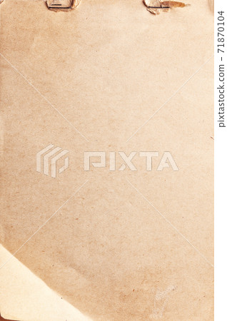 Texture of beige old paper with clip and folded corner, crumpled background. 71870104