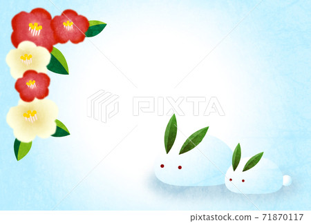 Camellia and Yukiusagi's winter greeting postcard horizontal 71870117