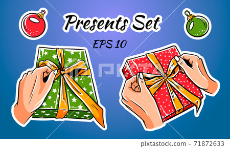 Set of colorful gift boxes with bows and ribbons. Set of colorful gift boxes with bows and ribbons. 71872633