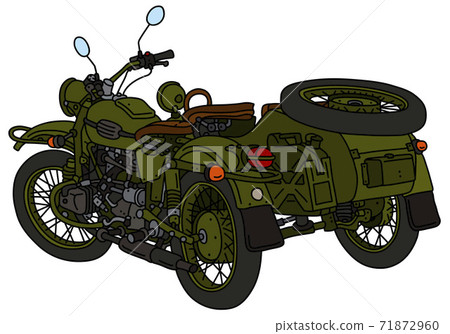 The old khaki green military sidecar 71872960