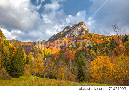 Mountain landscape with colorful forests in autumn. Mountain landscape with colorful forests in autumn. 71873005