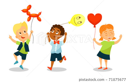Kid Characters with Party Balloons Having Fun Vector Set Kid Characters with Party Balloons Having Fun Vector Set 71875677