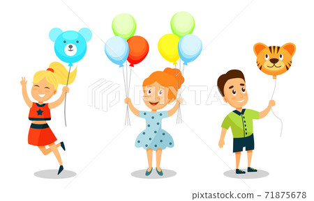 Kid Characters with Party Balloons Having Fun Vector Set Kid Characters with Party Balloons Having Fun Vector Set 71875678