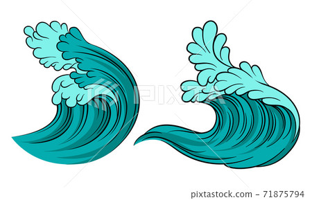 Sea Waves with Foam and Blue Splashes Vector Set Sea Waves with Foam and Blue Splashes Vector Set 71875794