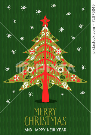 Christmas New Year scandinavian pine tree card - Stock Illustration  [71876849] - PIXTA