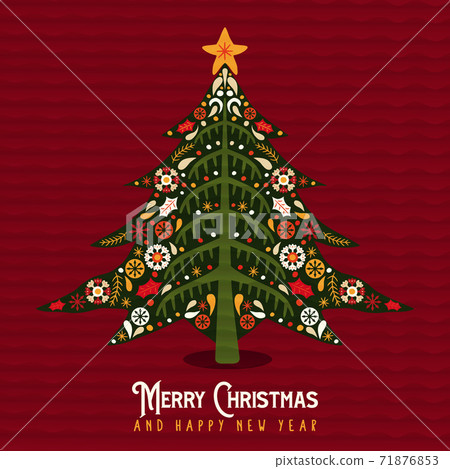 Christmas New Year winter folk art pine tree card - Stock Illustration  [71876853] - PIXTA