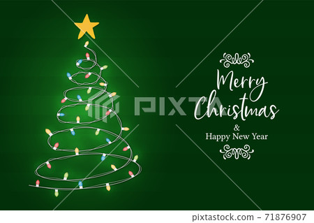 Christmas New Year green xmas pine tree light card 71876907