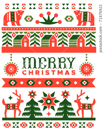 Merry Christmas folk art deer forest greeting card Merry Christmas folk art deer forest greeting card 71876922
