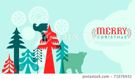 Christmas web template of retro folk animal forest Christmas web template of retro folk animal forest 71876932