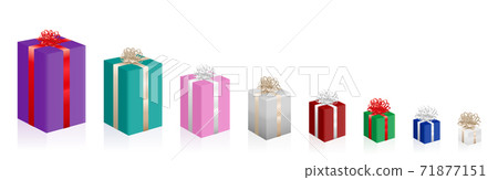 Christmas parcels getting smaller and smaller, colorful set of big and small gift packages, presents, different sizes. Isolated vector illustration on white background. Christmas parcels getting smaller and smaller, colorful set of big and small gift packages, presents, different sizes. Isolated vector illustration on white background. 71877151