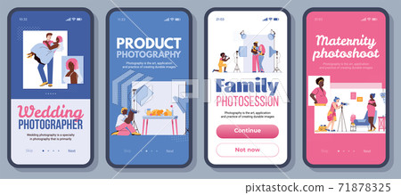 Photography app banner set - cartoon people on photo shoot. 71878325