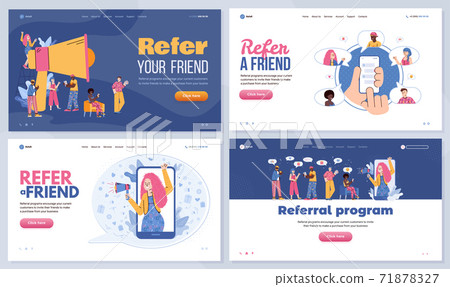 Refer a friend banners for website pages set, flat cartoon vector illustration. 71878327