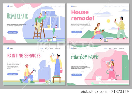 People painters performing paint walls indoors a set of landing page templates People painters performing paint walls indoors a set of landing page templates 71878369