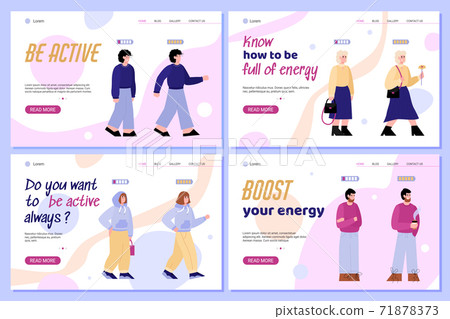Set of vector landing pages templates with people tired and energetic. Set of vector landing pages templates with people tired and energetic. 71878373