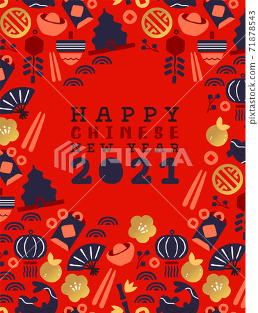 Chinese new year ox 2021 red gold asian icon card Chinese new year ox 2021 red gold asian icon card 71878543
