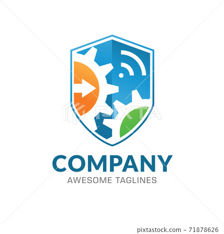 Vector shield Of Gear and WiFi Logo Combination, Mechanic And Signal Symbol Vector shield Of Gear and WiFi Logo Combination, Mechanic And Signal Symbol 71878626