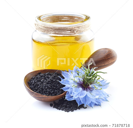 Black cumin oil on white background 71878718