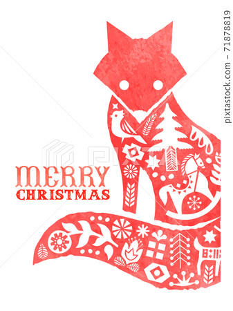Christmas watercolor folk vintage fox card Christmas watercolor folk vintage fox card 71878819