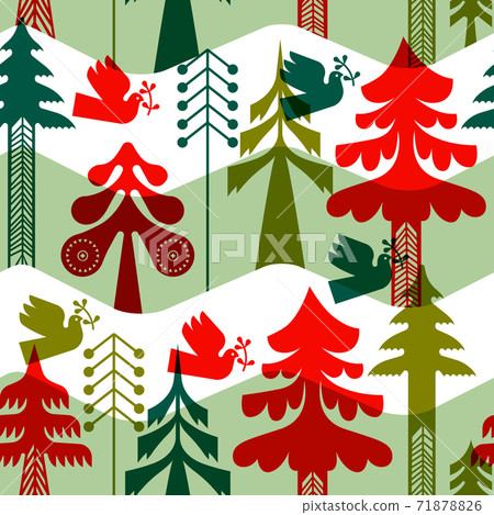 Christmas vintage folk pine tree seamless pattern Christmas vintage folk pine tree seamless pattern 71878826