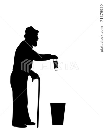 Silhouette of grandfather throws medical mask into trash Silhouette of grandfather throws medical mask into trash 71879930