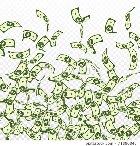 Indian rupee notes falling. Floating INR bills on  71880845