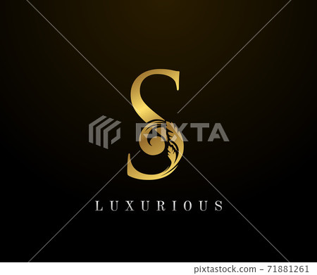 Gold Elegant letter S Logo. Graceful style. Calligraphic beautiful logo. Vintage drawn emblem for book design, brand name, business card, Restaurant, Boutique, Hotel. Vector illustration 71881261