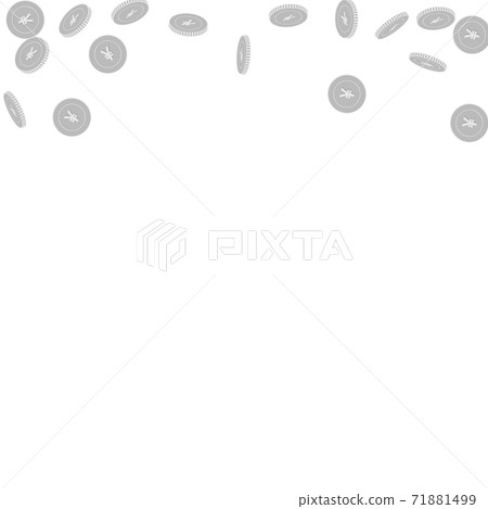 Chinese yuan coins falling. Scattered black and wh 71881499