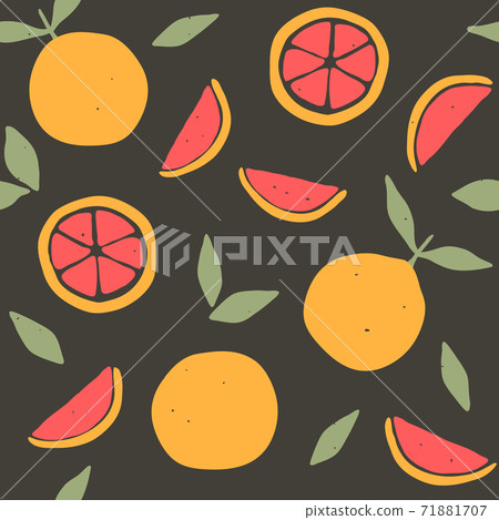 Seamless pattern with grapefruits. Citrus fruits modern texture on black background. Abstract vector graphic illustration 71881707