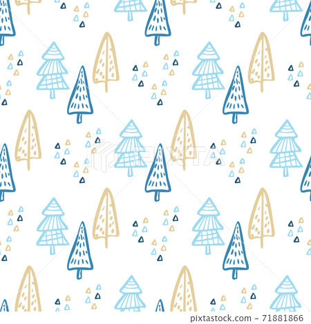 Christmas Tree Doodle Seamless Pattern. Winter... - Stock Illustration ...