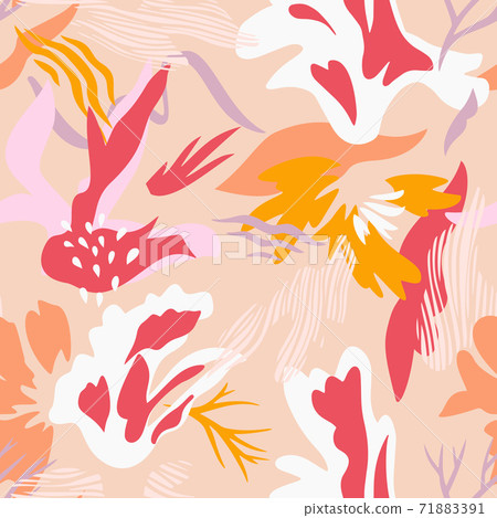 Abstract floral seamless pattern with decorative botanical elements. 71883391