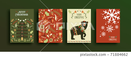 Merry Christmas new year retro folk bear card set Merry Christmas new year retro folk bear card set 71884662