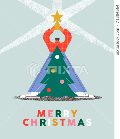 Merry Christmas card man with pine tree decoration Merry Christmas card man with pine tree decoration 71884664