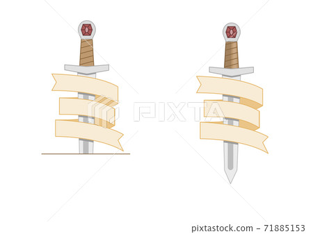Medieval sword with ribbon around it. Flat... - Stock Illustration ...
