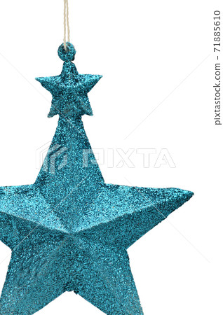Christmas and New Year's blue five-pointed star on white background. Retro toy Christmas and New Year's blue five-pointed star on white background. Retro toy 71885610