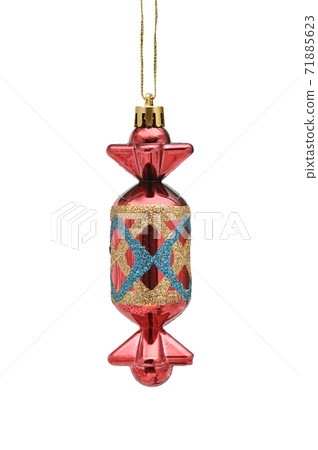 Christmas and New Year's candy on white background. Red.Retro toy 71885623