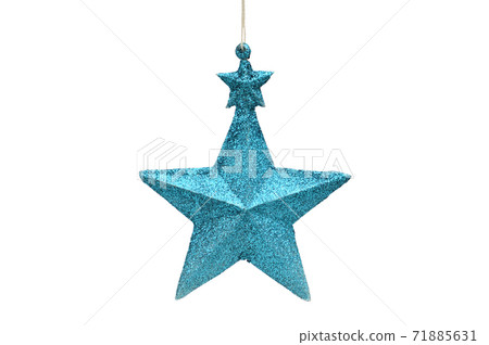 Christmas and New Year's blue five-pointed star on white background. Retro toy Christmas and New Year's blue five-pointed star on white background. Retro toy 71885631