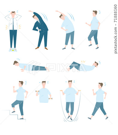 Various overweight men exercising 71888160