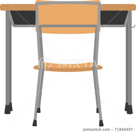 從後面看一個簡單的學校教室裡的椅子和桌子的插圖 71888497