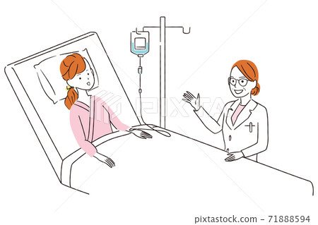 Handwritten line art color illustration, female hospitalization, female doctor examination 71888594