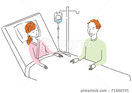 Handwritten line art color illustration, couple, female hospitalization, sympathy 71888595