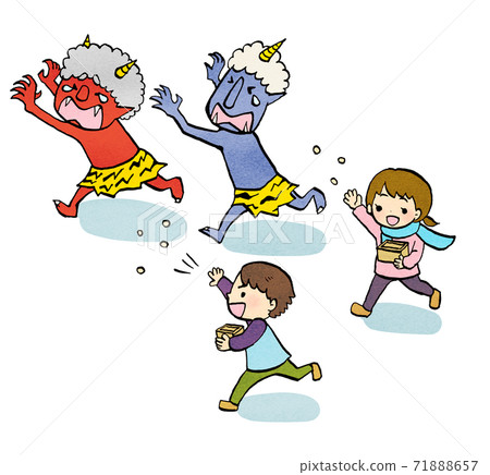 Illustration of a bean-sowing child and a demon running away Illustration of a bean-sowing child and a demon running away 71888657